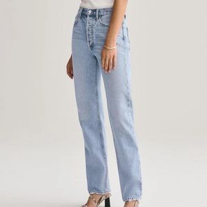 AGOLDE Lana Mid Rise Full Length Straight Jeans in Riptide